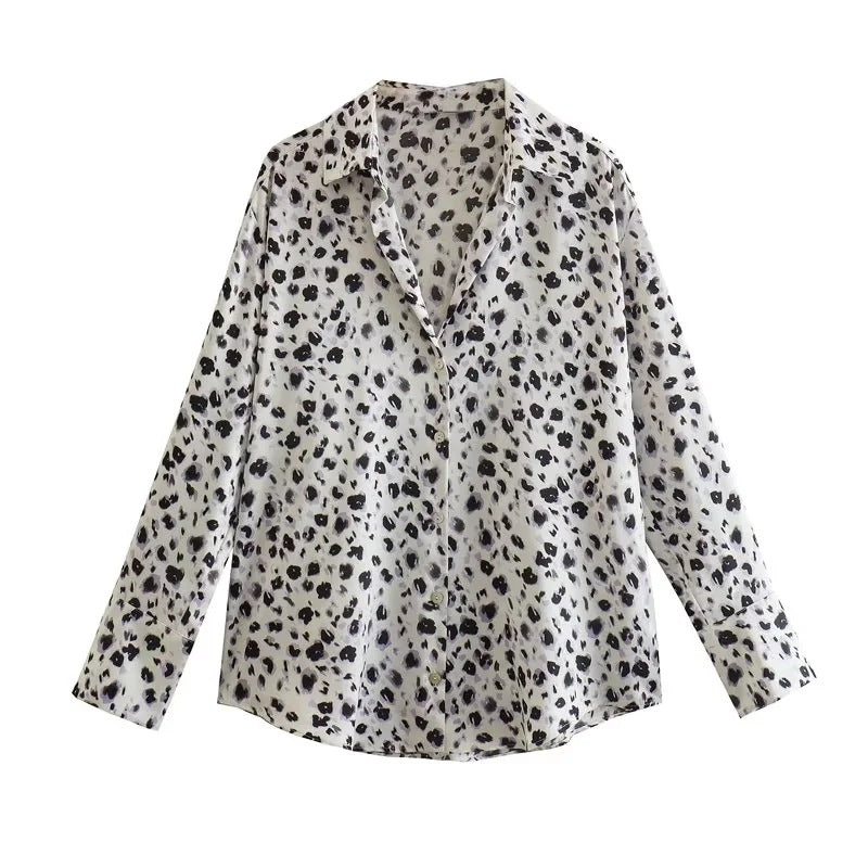 All-match Silk Satin Texture Draping Long-sleeved Shirt For Women