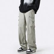 Light Green Multi-pocket Cargo Straight Loose Casual Niche Zipper Mop Pants