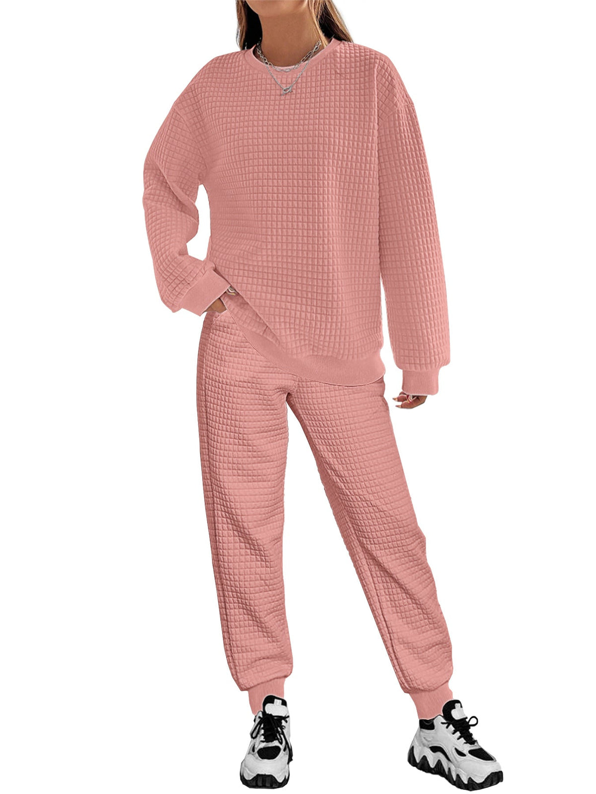 Women's Patchwork Long Sleeved Fashionable Casual Set
