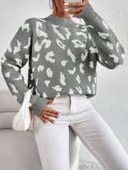 Spring And Autumn Temperament Leopard Print Jacquard Top