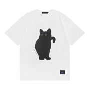 Women's Retro Artistic Fresh Cute Coffee Cat Cartoon Printed Short Sleeve
