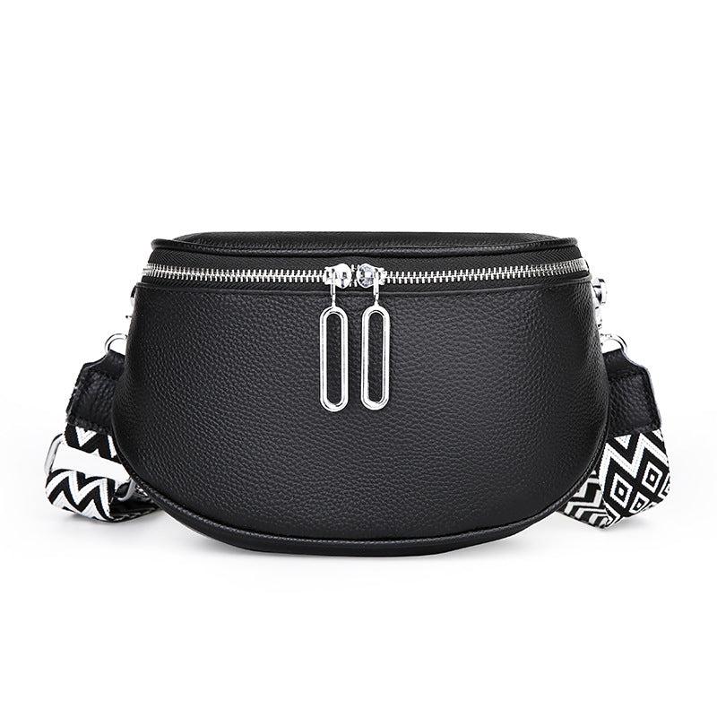 New Double Zipper Leather Messenger Bag