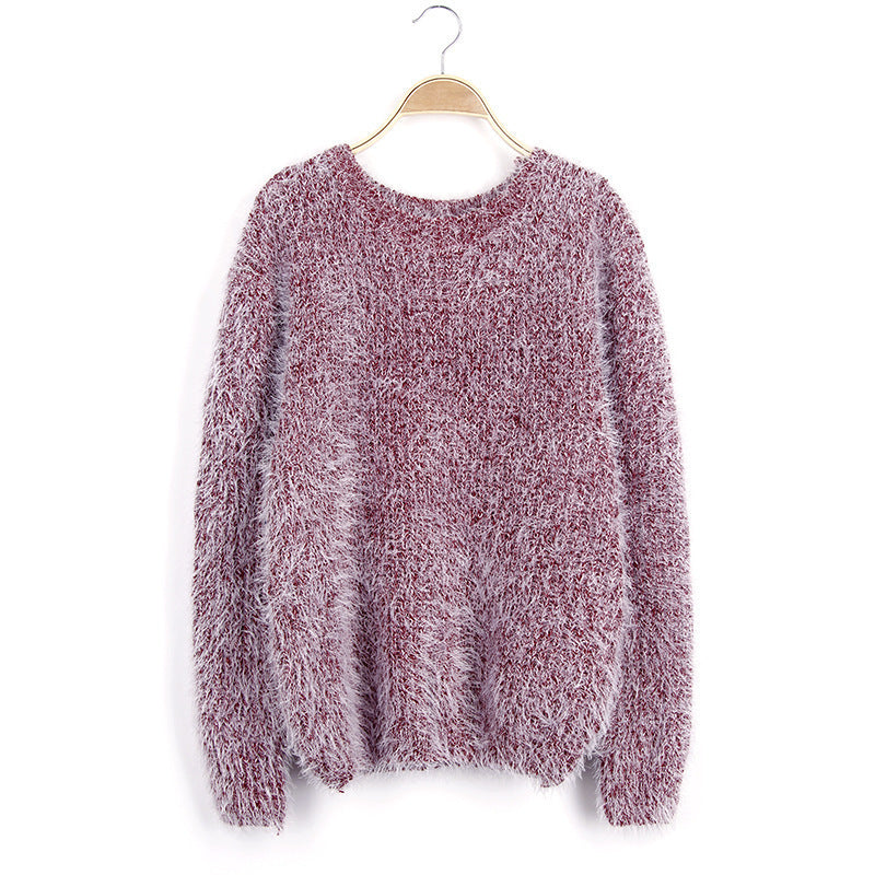 Women's Loose Candy Colored Mohair Pullover Sweater