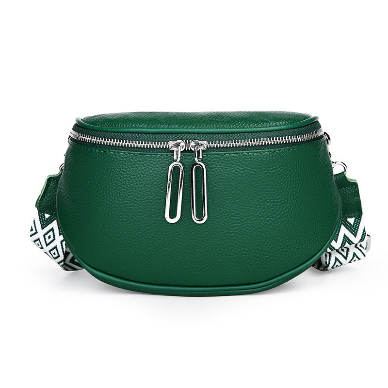 New Double Zipper Leather Messenger Bag