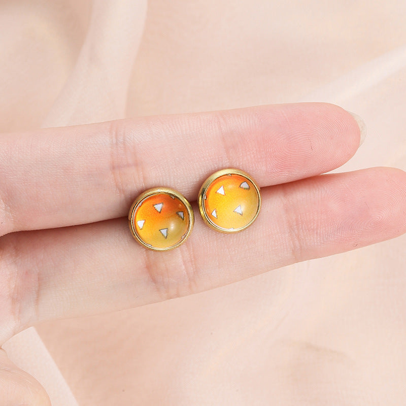Simple Exquisite Button Stud Earrings Round Hexagonal