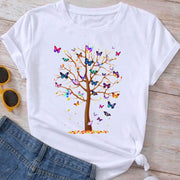 Flower Plant Bottoming Shirt Half Sleeve Simple Cartoon