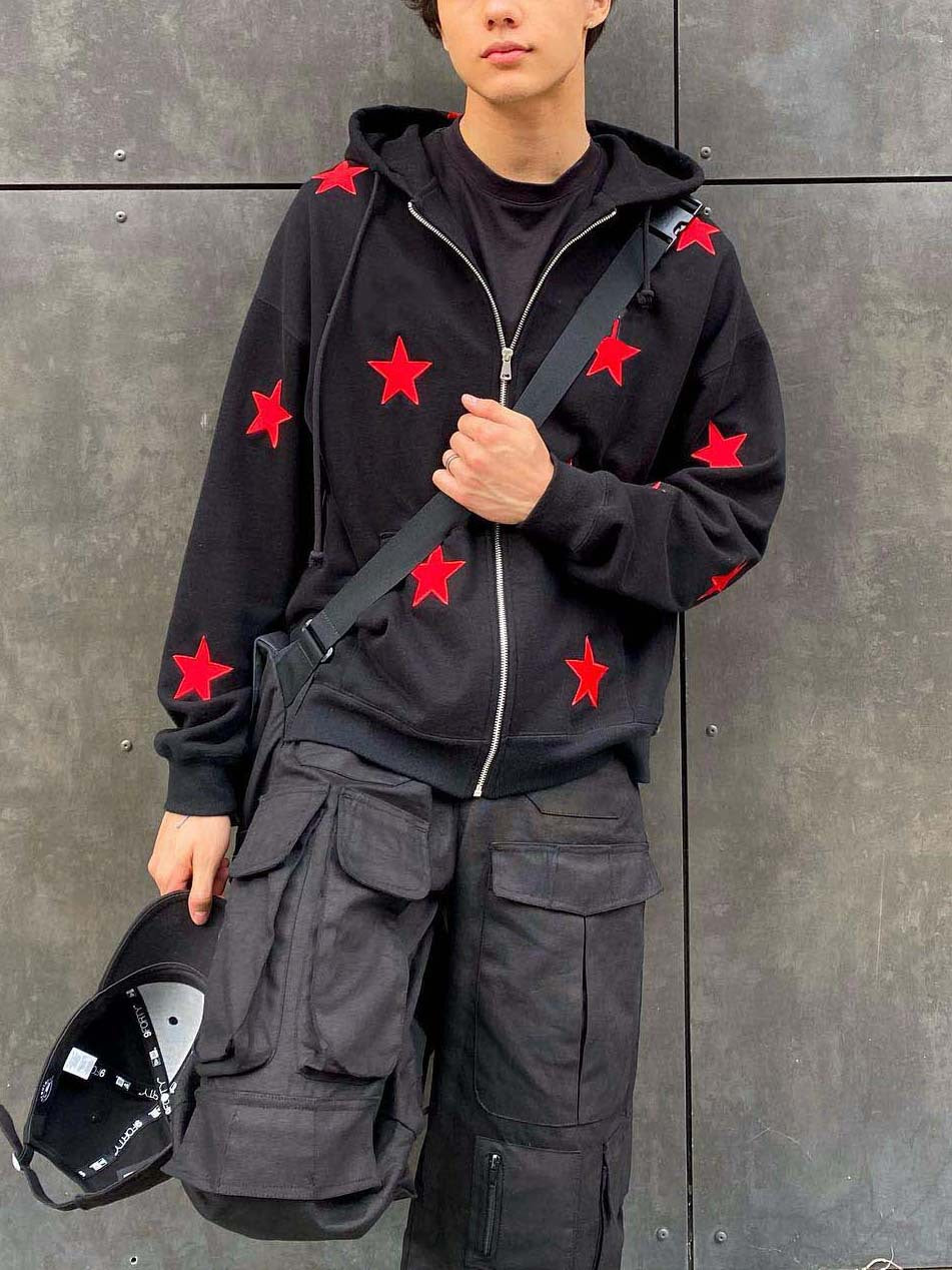 Embroidered Star Loose Zip Design Sweater