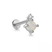 S925 Sterling Silver Opal Flat Head Internal Thread Piercing Cartilage Stud Earrings