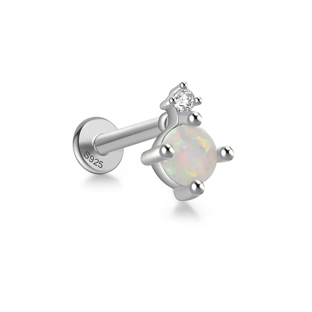 S925 Sterling Silver Opal Flat Head Internal Thread Piercing Cartilage Stud Earrings