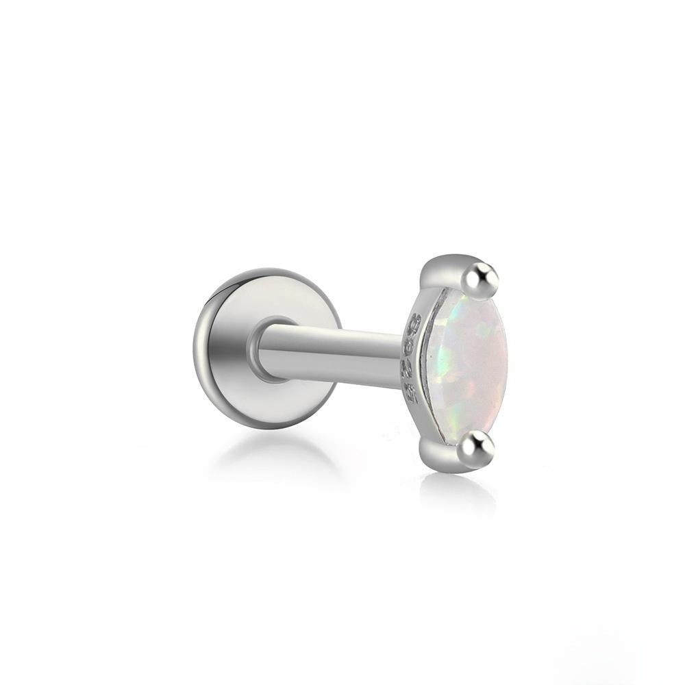 S925 Sterling Silver Opal Flat Head Internal Thread Piercing Cartilage Stud Earrings