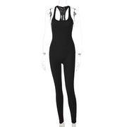 European And American Style Sleeveless Backless Waist Trimming Jumpsuit