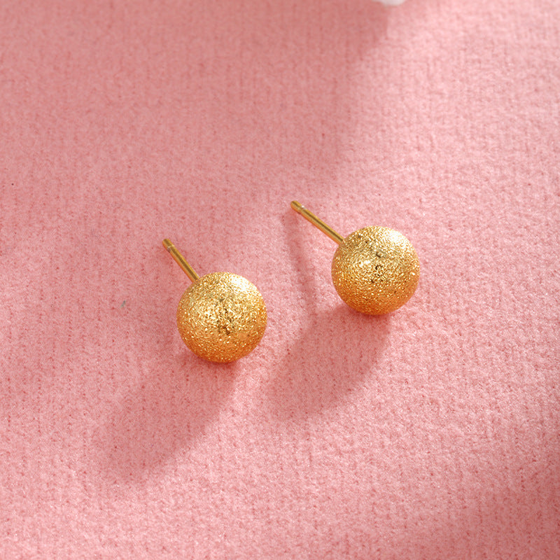 Copper-plated Gold Frosted Glossy Round Mini Ear Studs