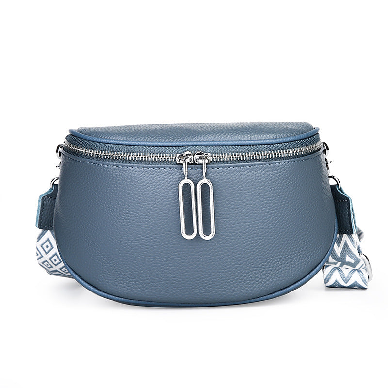 New Double Zipper Leather Messenger Bag