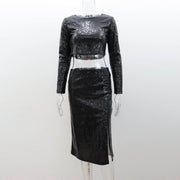 Top Split Skirt Sequin Two-piece Set