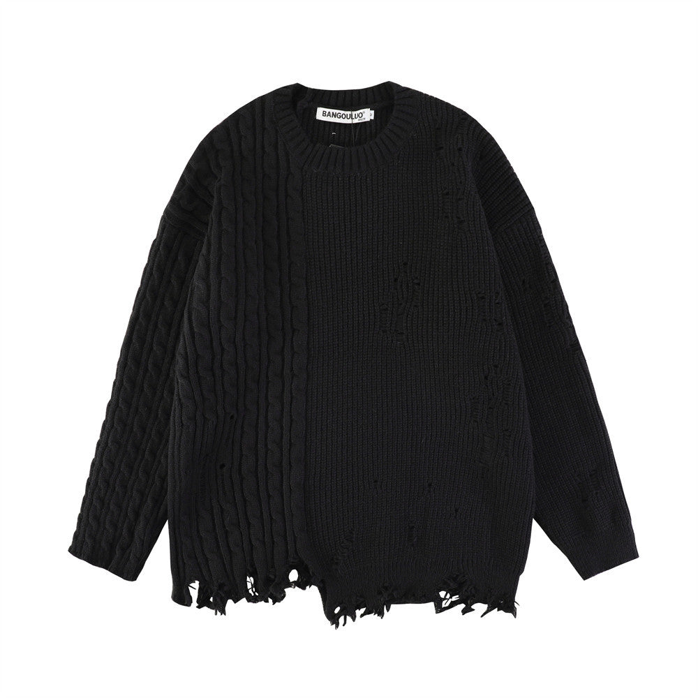 Ripped Solid Color Pullover Sweater Men