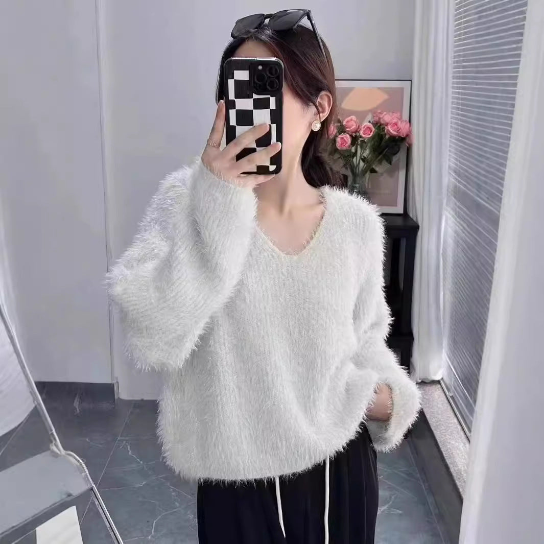 Korean Style Simple V-neck Knitted Pullover Top