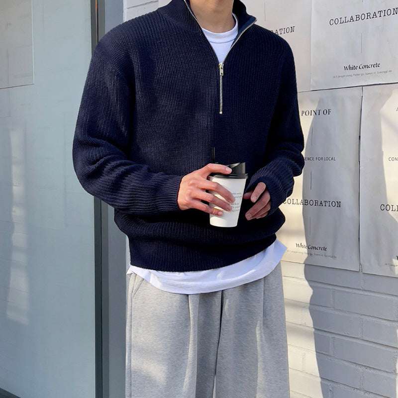 Maglione con Mezza Zip a Collo Alto