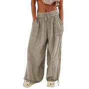 Women's Fashion Solid Color Lace-up Pocket Wide Leg Pants