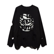 Heavy Industry Ripped Hollow-out Round Neck Sweater Bf Idle Style