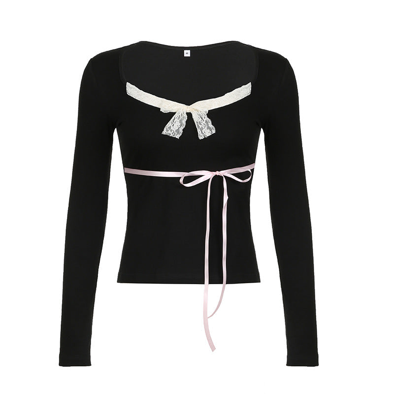 Bow Slim Fit Patchwork T-shirt Top