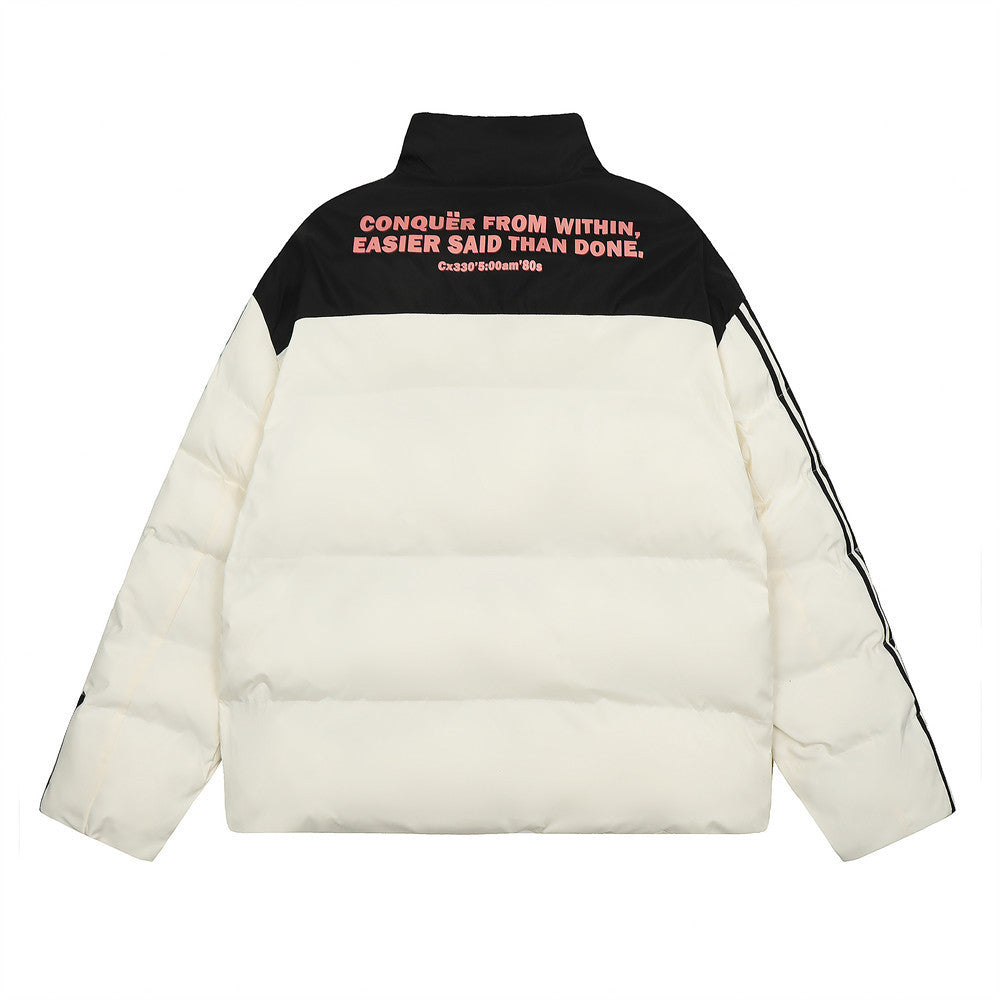 Men's Color Contrast Patchwork Stand Collar Bread Cotton-padded Jacket