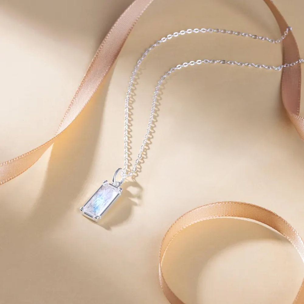 Collana Pietra di Luna Rettangolare in Argento Sterling 925 - A mia Zia