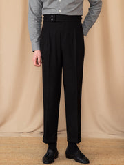 Men's Adjustable Buckle High Waist Straight Casual Suit Pants