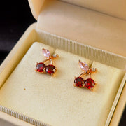 Red Zircon Cherry Earrings Women's