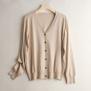 Basic Style Commuter Coat Silk Knitted Cardigan Sweater