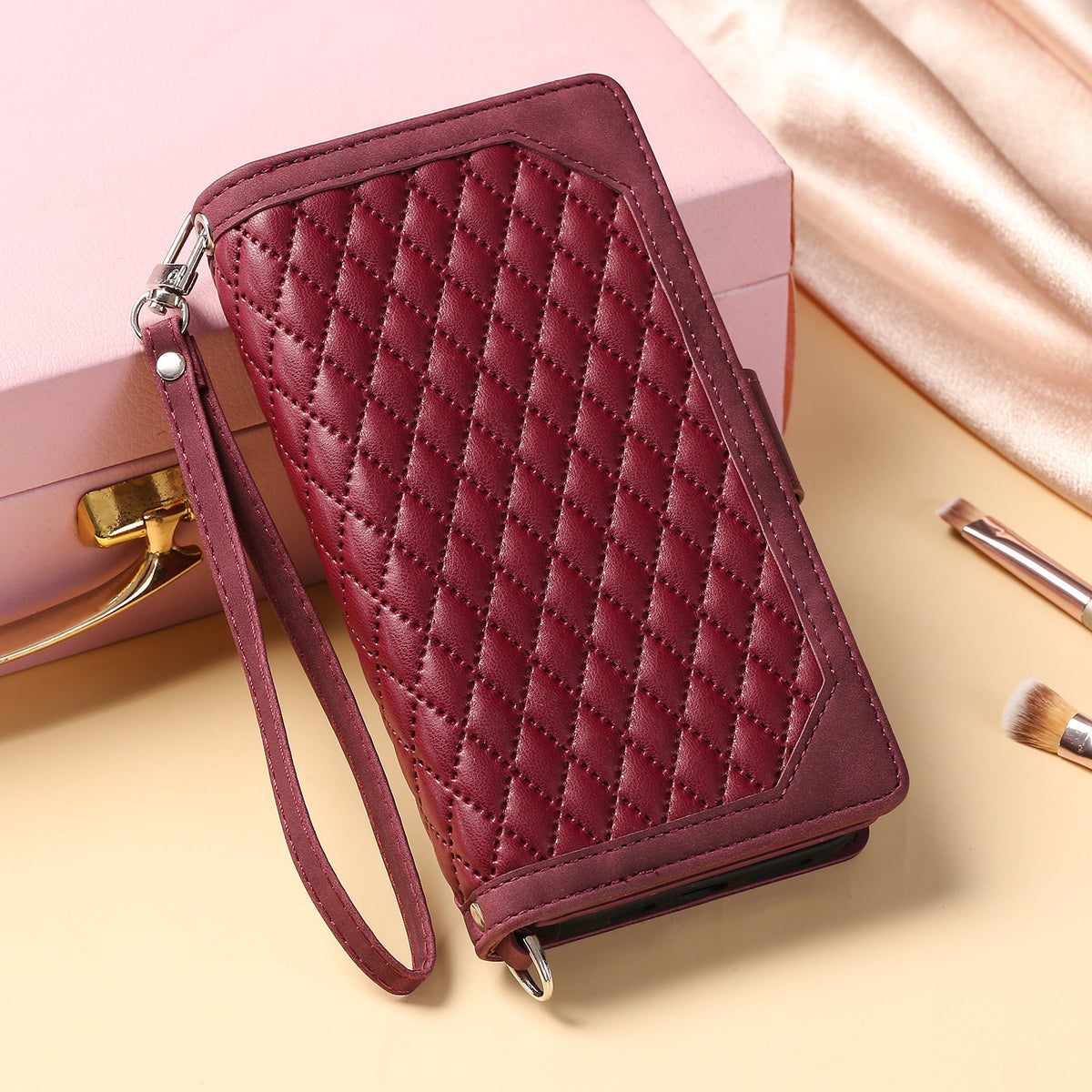 Crossbody Plaid Multi-functional Zipper Bag Mobile Phone Case