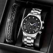 Diamond Men's Steel Strap Watch Sun Moon Star Calendar Quartz