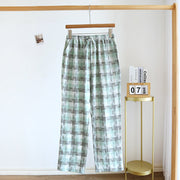 Women's Fashion Casual Cotton Plaid Gauze Trousers