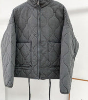 Women's Fashionable Loose Diamond Pattern Round Neck Loose Cotton Coat