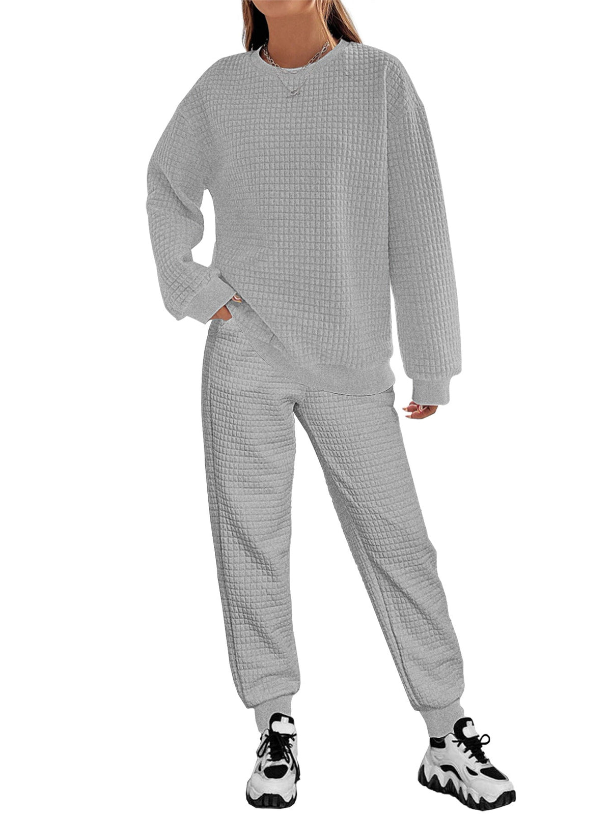 Women's Patchwork Long Sleeved Fashionable Casual Set