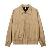 Letter Embroidery Pu Leather Coat Men