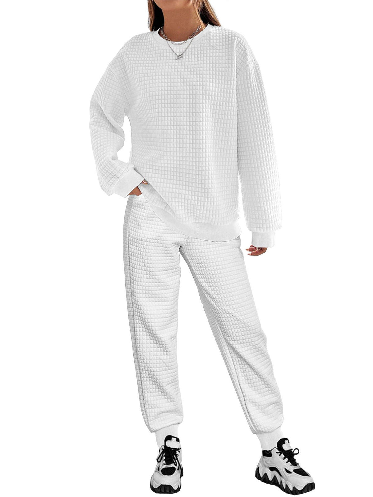 Women's Patchwork Long Sleeved Fashionable Casual Set