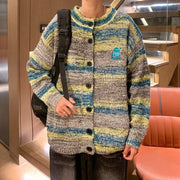 Gradient Contrast Korean Cardigan Sweater Men