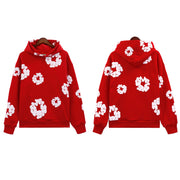 Flame Wood Cotton Puff Print Loose Velvet Padded Hooded Sweatshirt