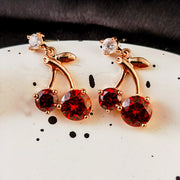 Red Zircon Cherry Earrings Women's