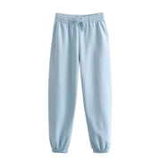 Autumn New Women's Clothing Solid Color Basic Short Sweater Ankle Banded Lace-up Jogger Pants Suit