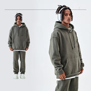 Solid Color Fleece-lined G Thick Hooded Sweater