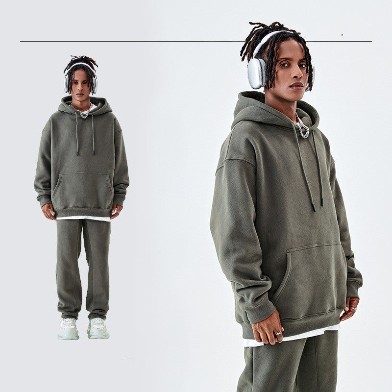 Solid Color Fleece-lined G Thick Hooded Sweater
