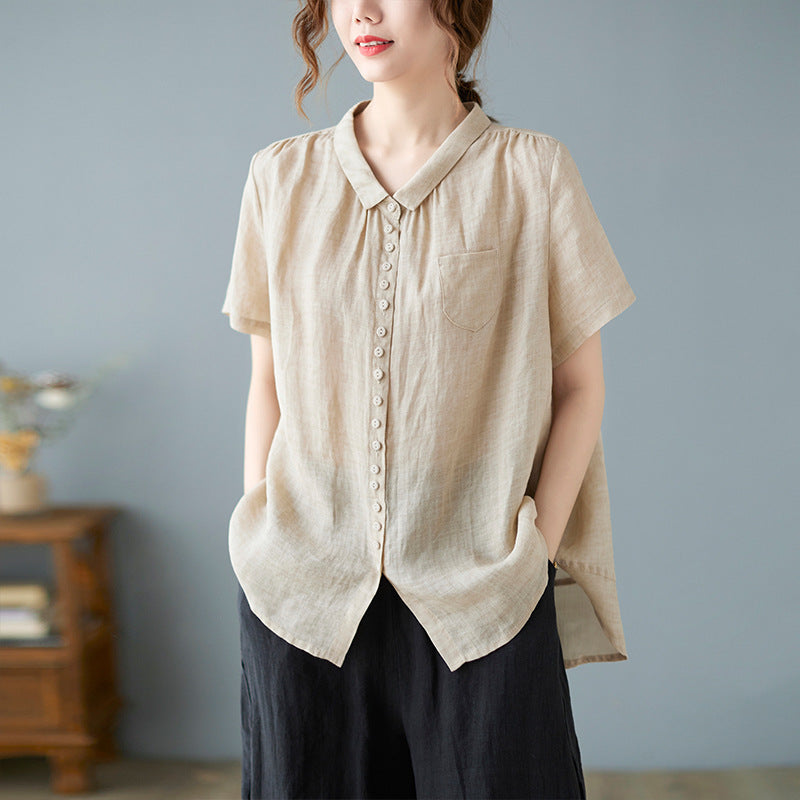 Solid Color Casual Short Sleeve Shirt Top