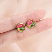 Simple Exquisite Button Stud Earrings Round Hexagonal