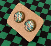 Simple Exquisite Button Stud Earrings Round Hexagonal