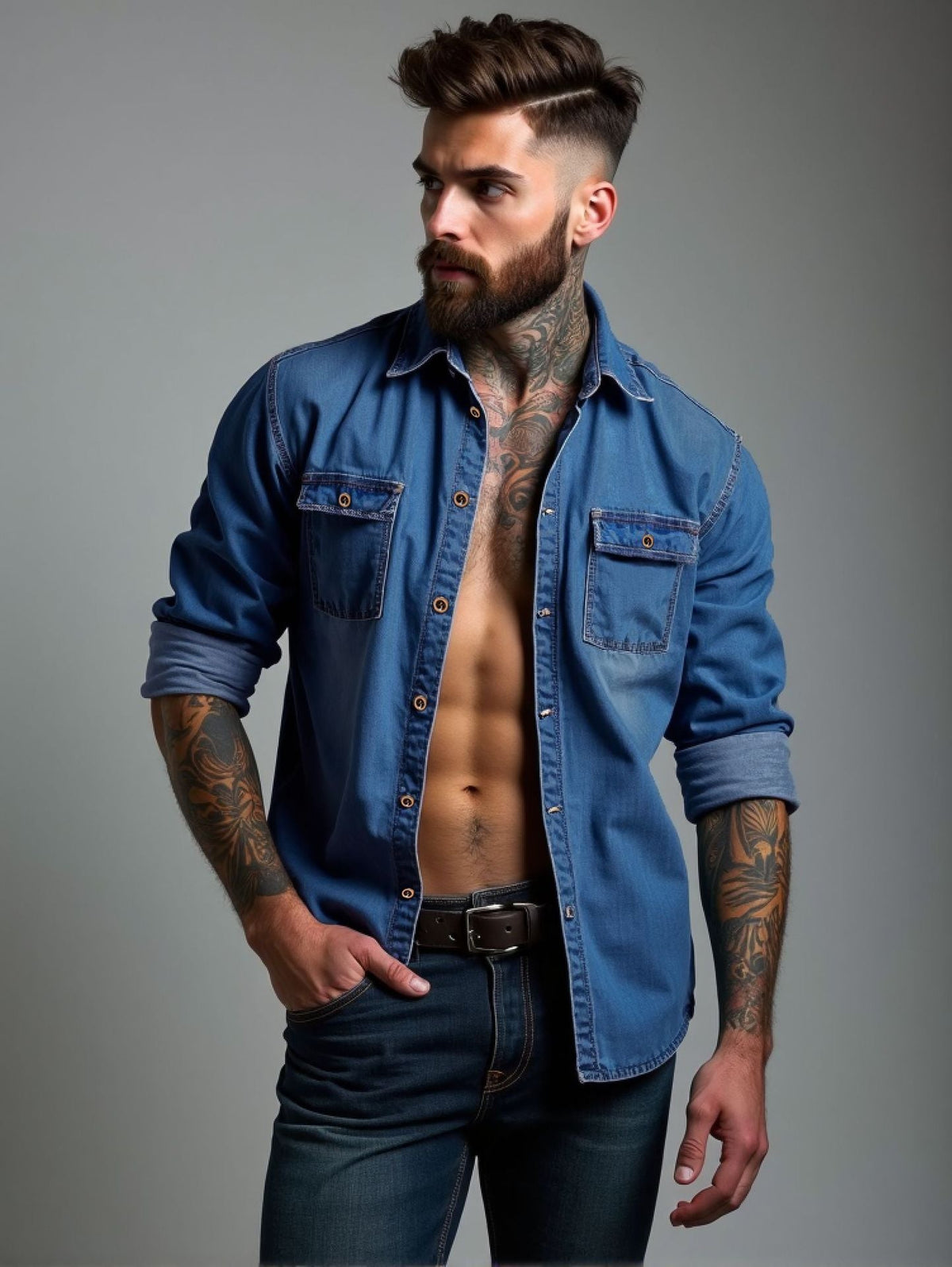 Denim Men's Shirt Spring And Autumn Cardigan Wish Multi-color Multi-size Plus Size
