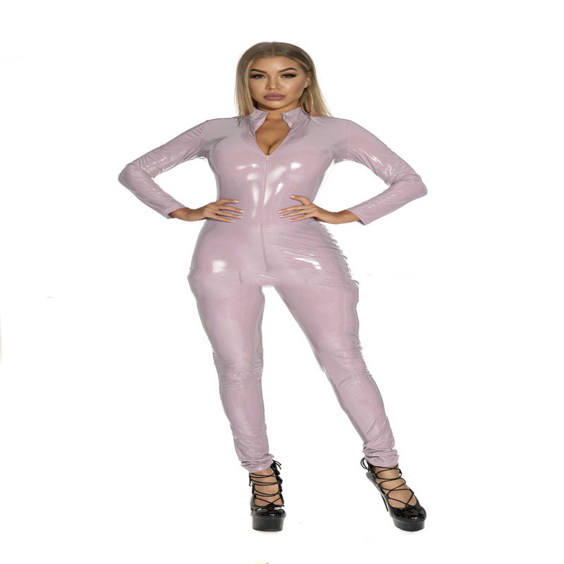 Uniform Corset Tight Fitting Mirror PVC One Piece Leather Jacket