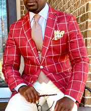 Men's Single Row Two Button Plaid Blazer
