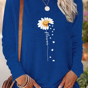Chic Daisy Print Long Sleeve T-Shirt for Women - Casual Crew Neck, Soft Polyester, Machine Washable - Perfect for Fall & Winter