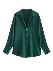All-match Silk Satin Texture Draping Long-sleeved Shirt For Women